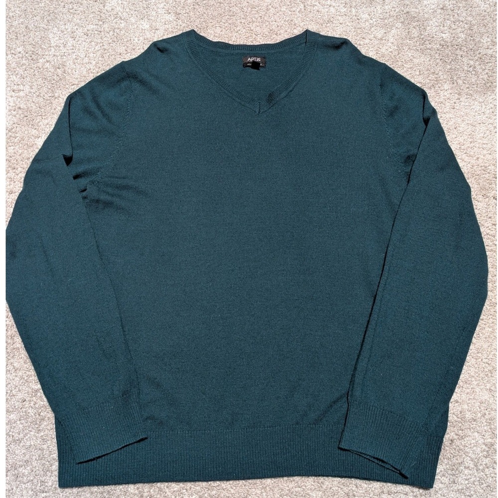 Apt 9 Sweater Mens XXL Teal Green Merino‎ Blend V-Neck Pullover Business Casual